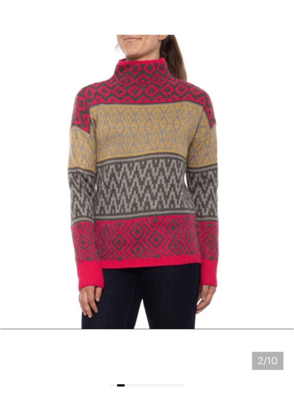 Artisan Ny knit Pink, Yellow & Gray Patterned Turtleneck Sweater size medium